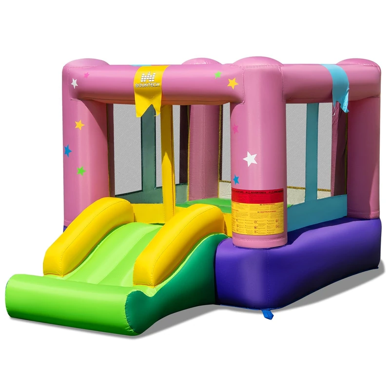 FANTASK Inflatable Bouncy Castle, Jumping Area & Basketball Hoop, Bouncy Castle with Slide, Jumping House for Indoor and Outdoor Use, 240 x 174 x 143 cm