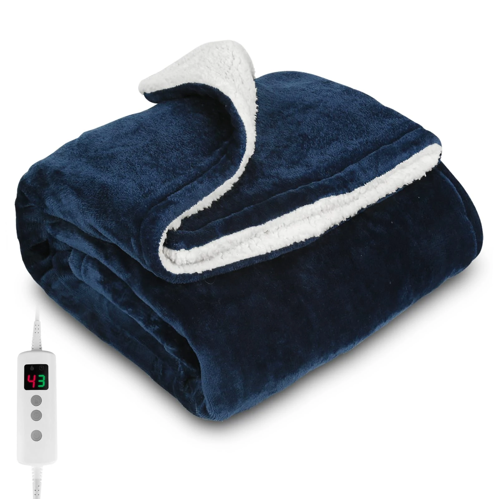 PROALLER Heated Blanket, Electric heated throw 160x130CM Blue, 10 Levels &1-9H Timer Auto-Off, Machine Washable, Soft Flannel Sherpa and Full Body Warming, Sofa Bed Office Use, warm blanket, electric