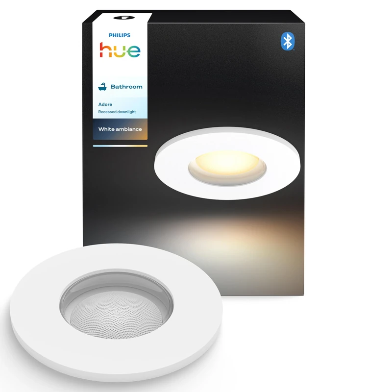 Philips Hue White Ambiance Adore recessed spotlights 1-Pack, dimmable Bathroom Lights for Hue Lighting System with Warm- to coolwhite Light, Intelligent Light Control via Voice and app, White
