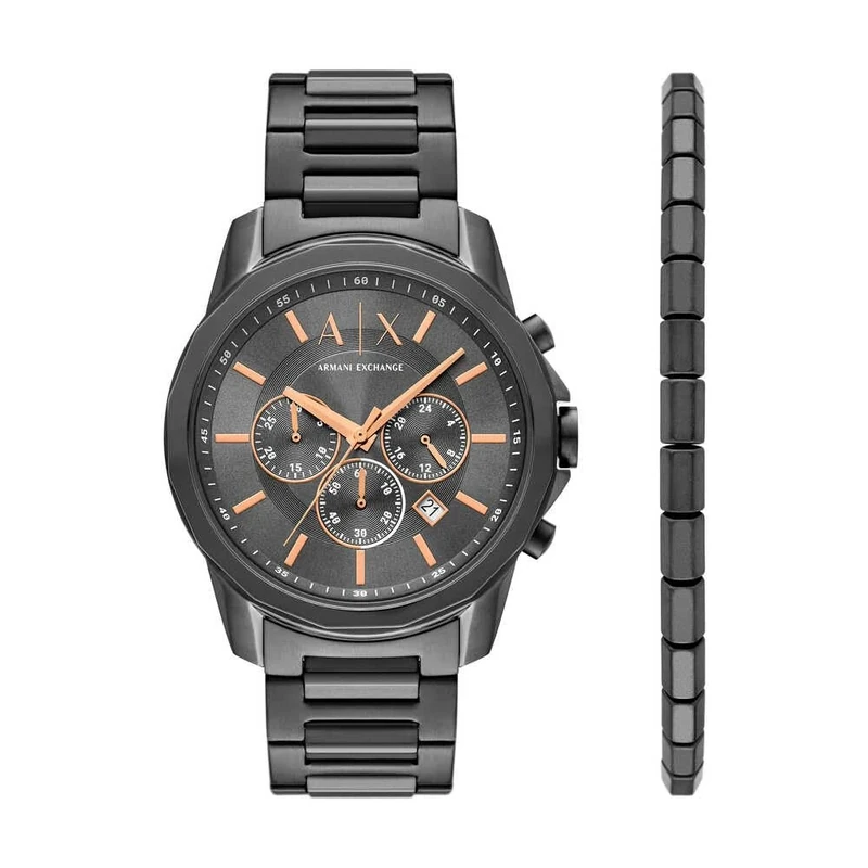 Armani Exchange Men's 44MM Gun-Metal Stainless Steel Watch, AX7170SET