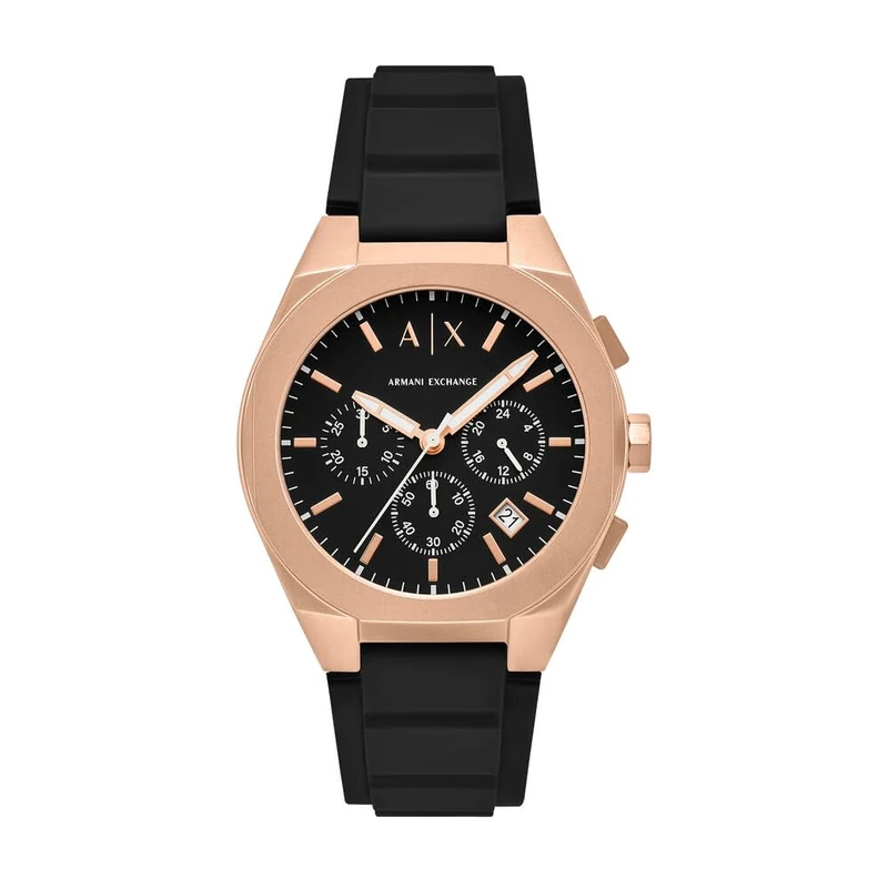 Armani Exchange Watch for Men, Quartz Chronograph Movement and 42mm Case Size with Silicone Strap, Black and Gold Tone