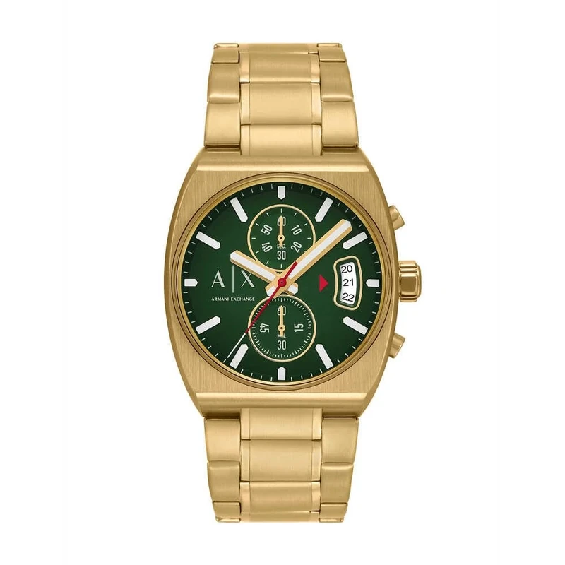 Armani Exchange Watch for Men, Quartz Chronograph Movement and 40 mm Case Size with Stainless Steel Strap, Gold Tone and Green