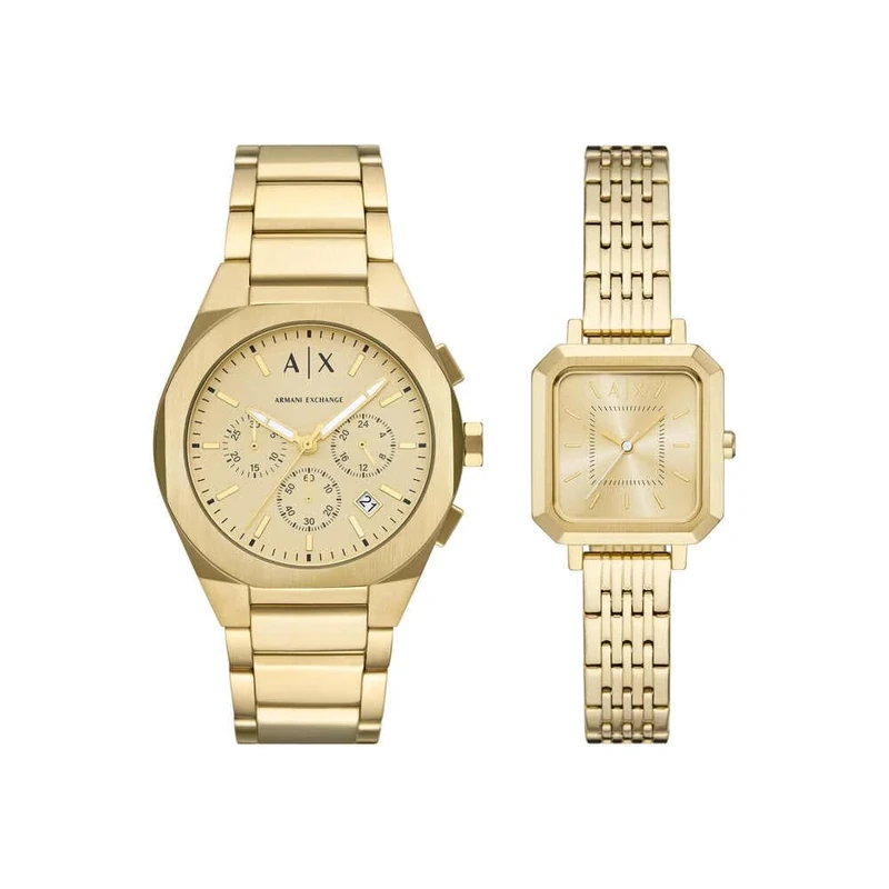 Armani Exchange Watch for Men, Quartz Chronograph Movement and 42mm Case Size with Stainless Steel Strap, Bright Gold Set