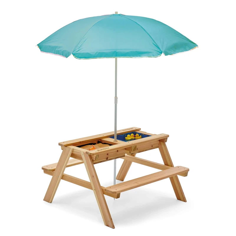 Plum Play Surfside Junior Sand and Water 3 in 1 Activity Play Picnic Table with Sunshade Parasol - Removable Table Top (Teal)