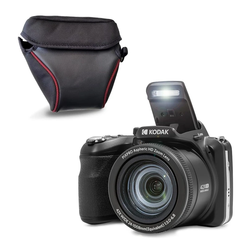 KODAK Pixpro AZ425 20MP Bridge Camera with 42x Optical Zoom + Protective Case - Full HD 1080P Video, 24mm Wide Angle, Stabilizer, 3" LCD Screen - Black