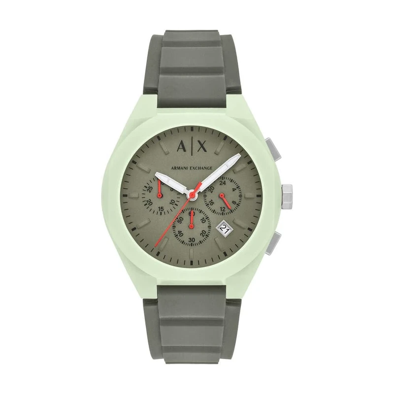 Armani Exchange Watch for Men, Quartz Chronograph Movement and 44mm Case Size with Silicone Strap, Cool Green