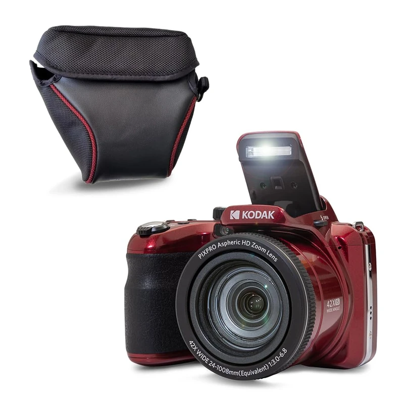 KODAK Pixpro AZ425 20MP Bridge Camera with 42x Optical Zoom + Protective Case - Full HD 1080P Video, 24mm Wide Angle, Stabilizer, 3" LCD Screen - Red