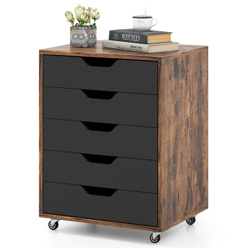 FANTASK Drawer Cabinet with 5 Drawers, Mobile Filing Cabinet with Wheels, Rolling Cabinet for Home Office