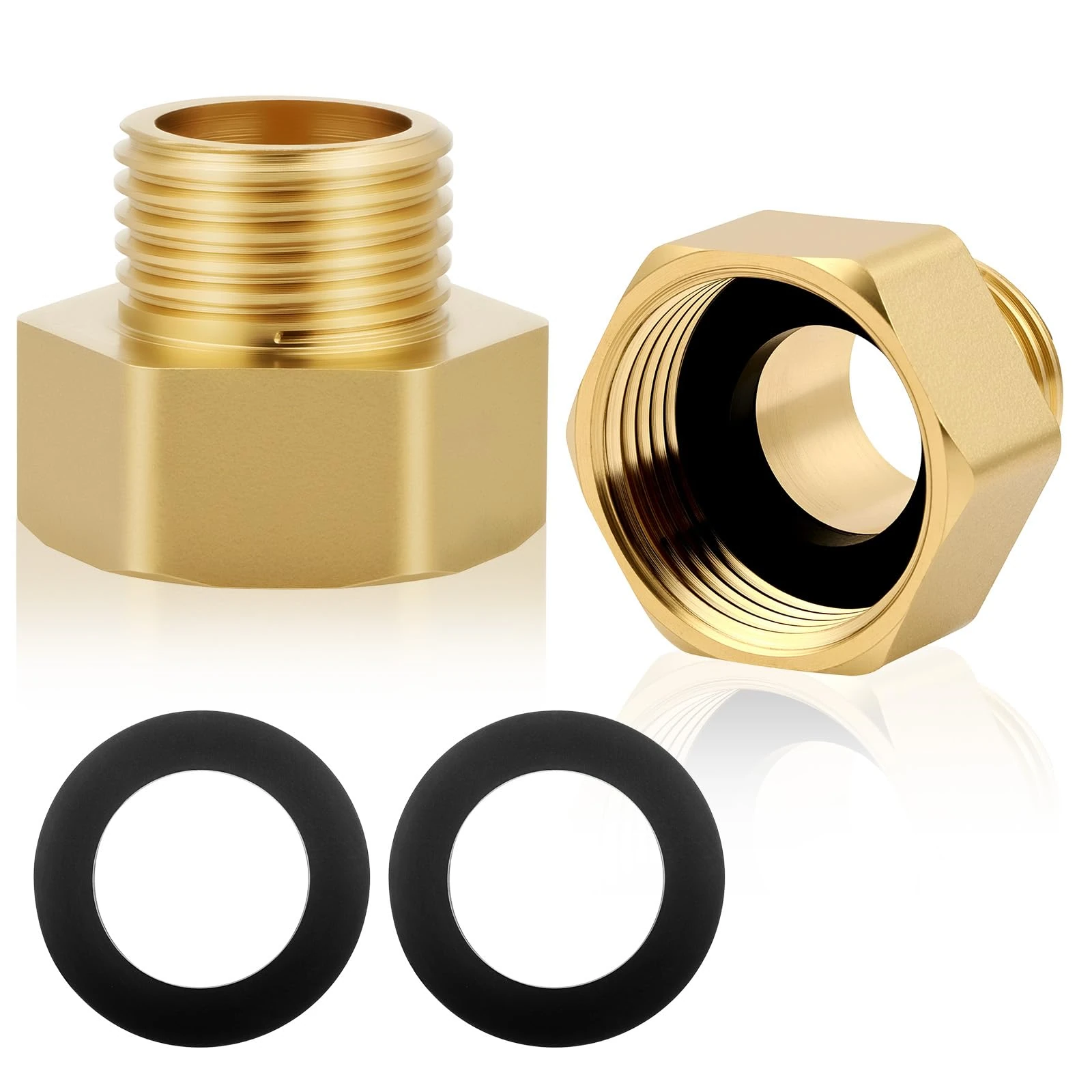 Flintronic 3/4" Female to 1/2" Male BSP Thread Brass Hex Bushing Reducing Connector, 1/2 Inch Male to 3/4 Inch Female Reducer Adapter for Gas, Water, Pipe Connecting Conversion (2PCS)