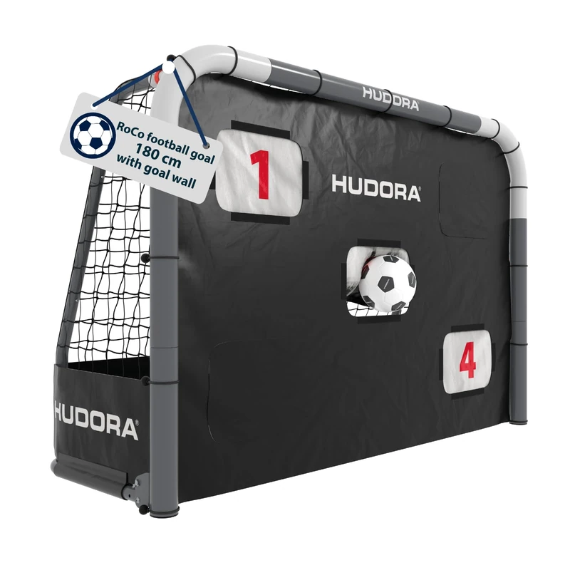 HUDORA RoCo 180 Football Goal with Goal Wall (2-in-1) - Flexible Targetshot System - Weatherproof, Foldable & Stable - For Children & Adults - Includes Score Counter & Variable Target Openings