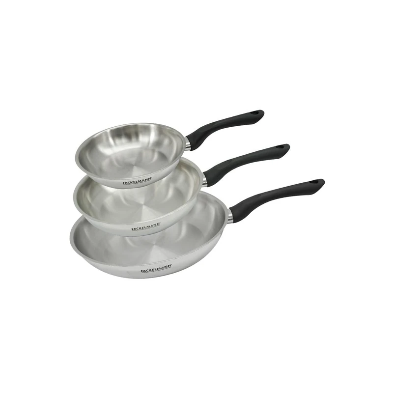 Fackelmann 9441450 Set of 3 Frying Pans 20 24 and 28 cm Stainless Steel 18/8 All Heat Sources Induction PFAS Free 18/8 Stainless Steel 20 24 and 28 cm