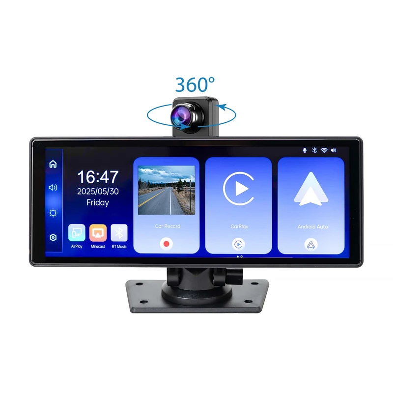 Car monitor with DVR PNI D1026 10.26 inch, wireless Carplay, navigation, music, handsfree, bluetooth, FM transmitter