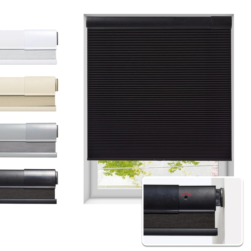 Tonature No Drill Cellular Shades for Indoor Windows, Thermal Insulating & Noise Reducing Honeycomb Blinds, Free Stop Cordless Blackout Shades, Black, 20" W x 64" H