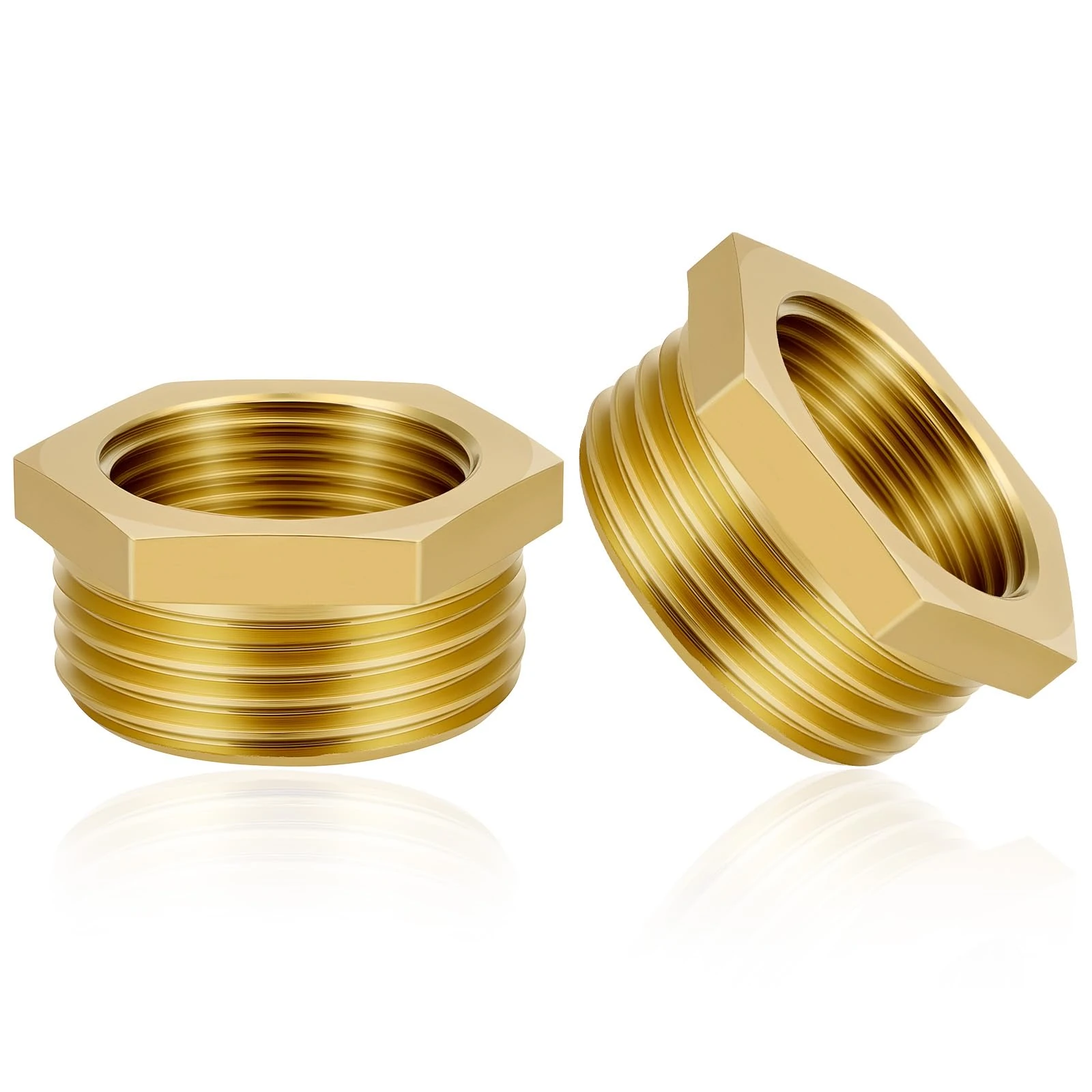 Flintronic 1/2 to 3/4 Inch Reducer Adapter, 2PCS 1/2 inch Female to 3/4 inch Male Brass Thread Adapters, G1/2 to G3/4 Brass Hex Bushing Reducer Connector Adapter Fittings for Pipe