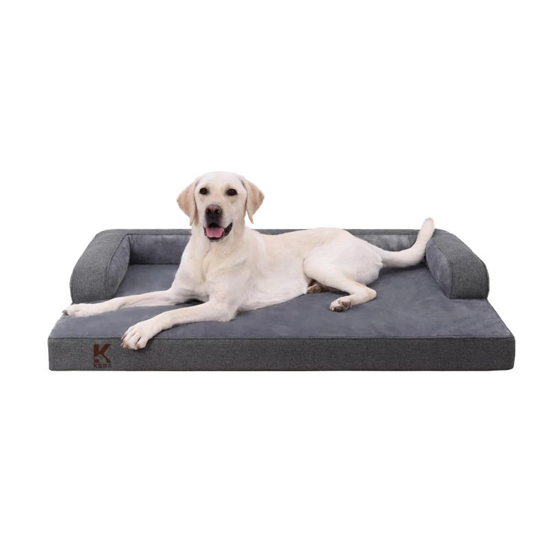 KSIIA Extra Large Dog Bed Waterproof Orthopedic XXL Dog Sofa Bed with U-Shape Bolster, Removable Washable Cover and Non-Slip Bottom, Dark Grey, 119x81x19cm