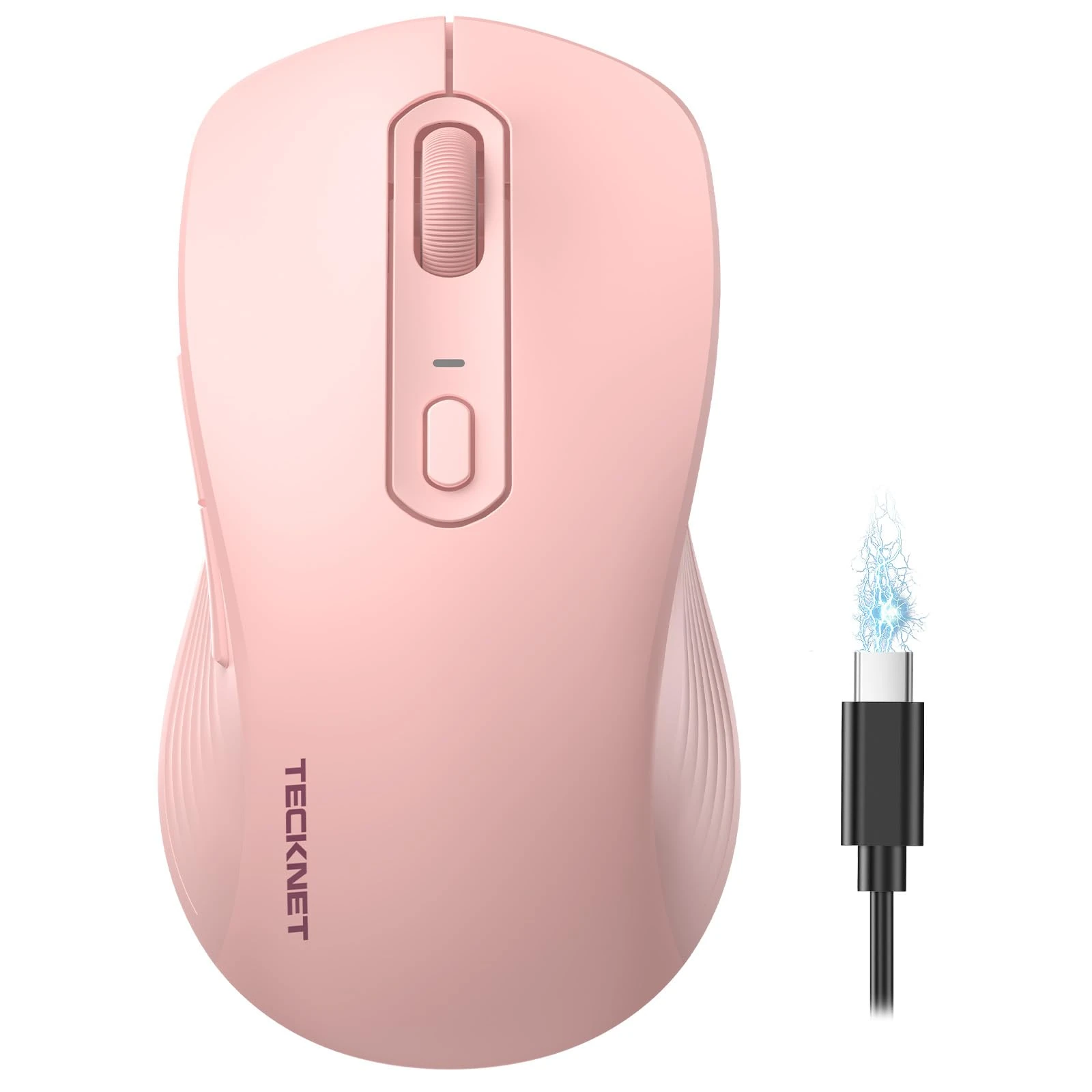 TECKNET Wireless Mouse, Silent Bluetooth Mouse for Laptop (Tri-Mode: BT 5.0/3.0+2.4G), Rechargeable 4800DPI PC Computer Mice with 6 Adjustable Levels for Windows, MacOS, Linux, ChromeOS,Pink