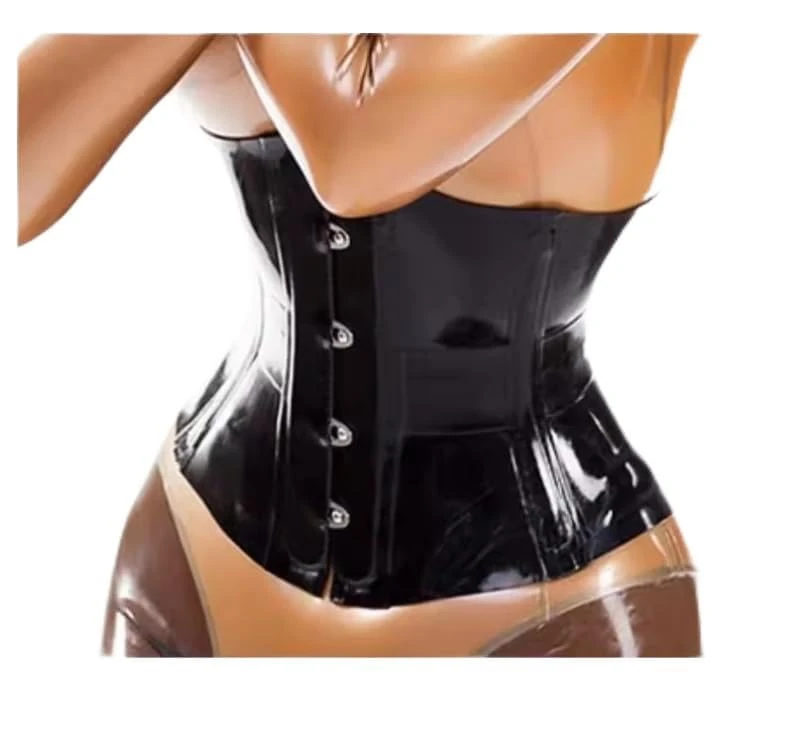 TTANYYUINGOU Latex Corset Black Women Waist Trainer Corset Latex Gummi Rubber Bustier Underbust,Black,S