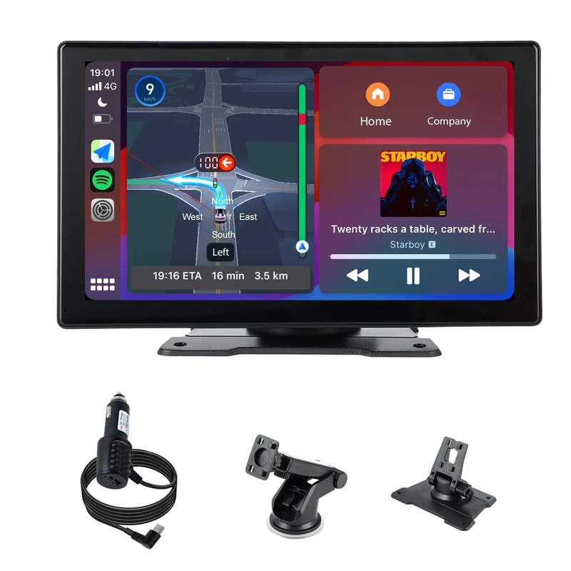 Plimpton Wireless Carplay Screen for Car-9 inch Car Stereo with Apple Carplay and Android Auto, Portable Touchscreen Car Play Screen Audio Receivers with GPS Navigation, FM, Mirror Link, Voice Control