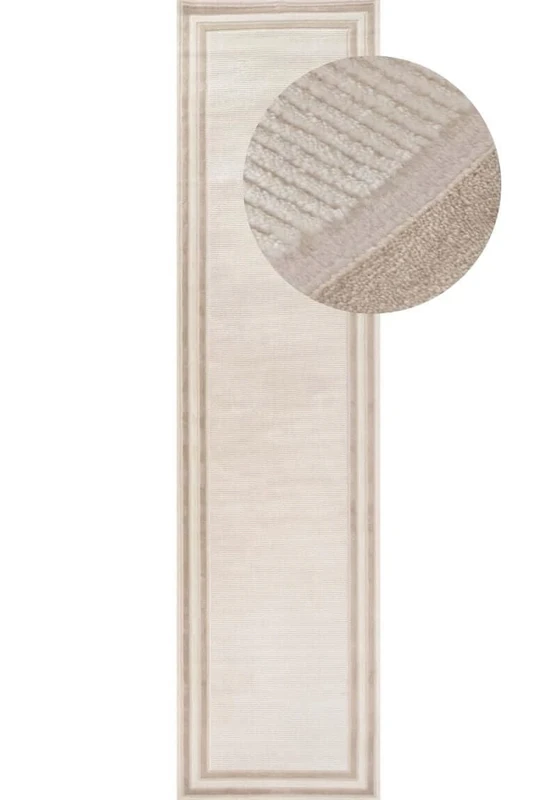 THE RUGS Carmel Modern Area Rug - Stain-Resistant, Non-Shedding, Durable Rugs for Bedroom and Hallway [ Bordered Beige, 80x300 cm ]