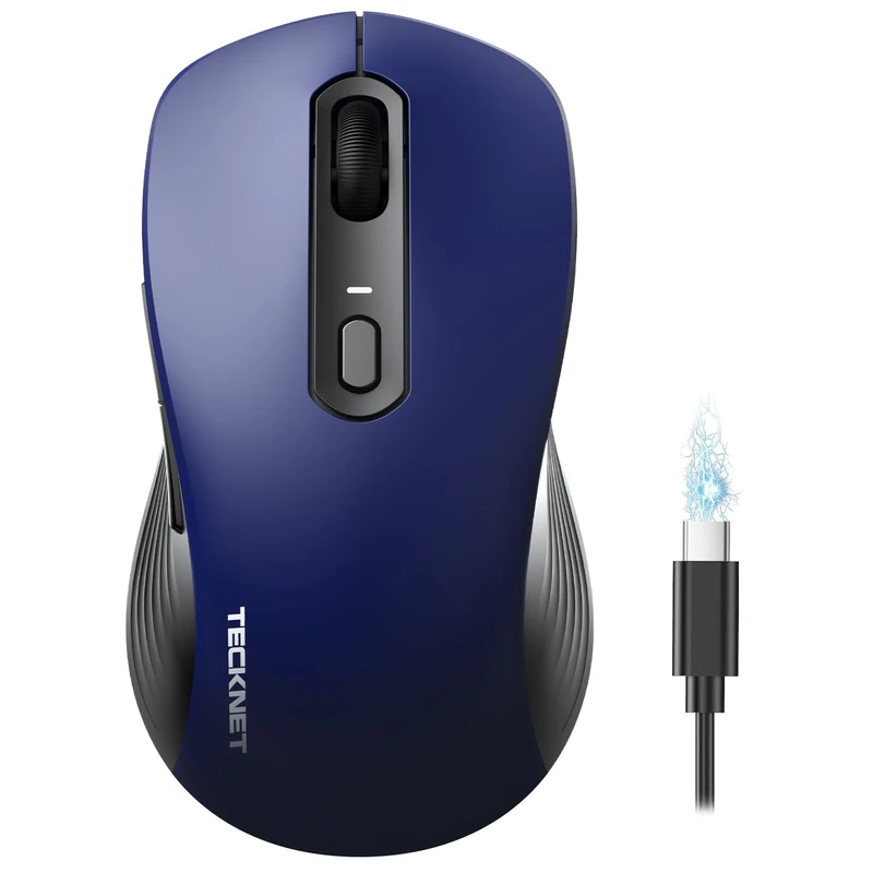 TECKNET Bluetooth Mouse, Wireless Mouse Rechargeable Tri-Mode Bluetooth 5.0/3.0+2.4G for Laptop, Silent 4800DPI PC Computer Mice with 6 Adjustable Levels for Windows, Mac, Linux, Chrome, Blue