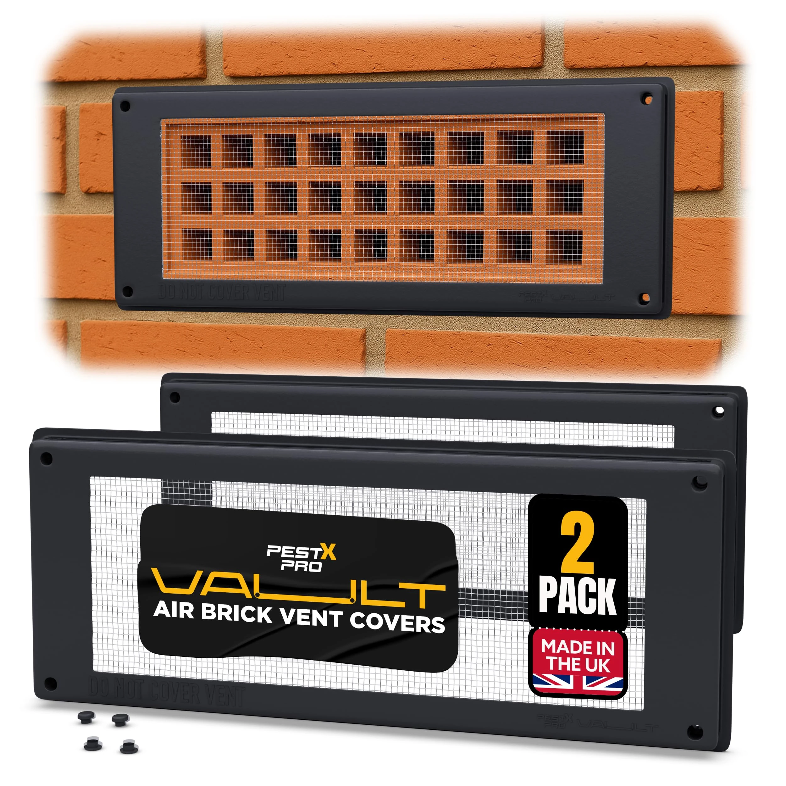 Pest-X Pro Vault Air Brick Covers 254mm x 102mm (2 Pack) - Rodent Control Vent Covers Exterior - Air Brick Pest Guard - Vent Cover for Walls Outside - Stops Mice and Pests - Grey