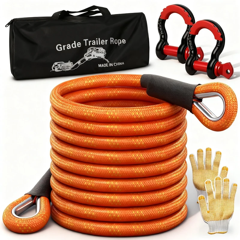 Kinetic Recovery Tow Rope Heavy Duty 7.3m24"16t (37480lbs) with D-shackle heavy duty Tow Ropes for Anchoring for Cars Offroad Cars Trucks Boats Snowmobiles SUV