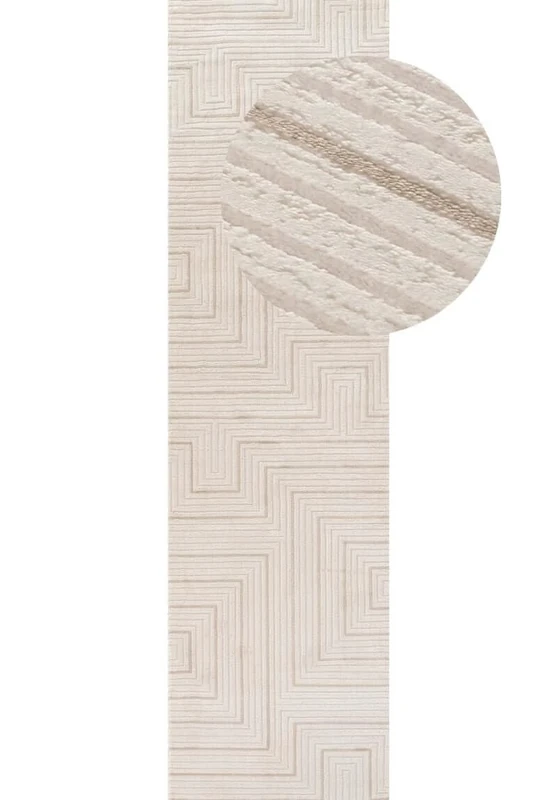 THE RUGS Carmel Modern Area Rug - Stain-Resistant, Non-Shedding, Durable Rugs for Bedroom and Hallway [ Geometric Beige, 80x300 cm ]