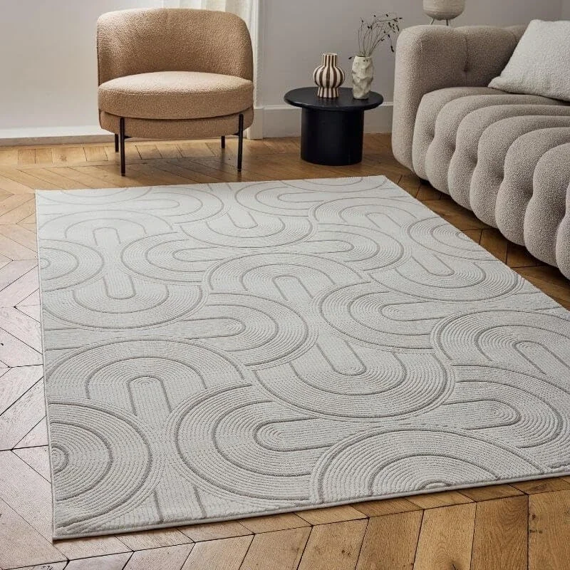 THE RUGS Carmel Modern Area Rug - Stain-Resistant, Non-Shedding, Durable Rugs for Living Room and Bedroom [ Wave Beige, 200x290 cm ]