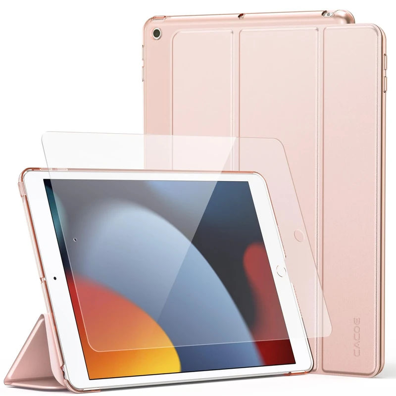 CACOE Case for iPad 9th/8th/7th Generation(2021/2020/2019) with Screen Protector 10.2 inch - Full Protective Tablet Cover for iPad 7/8/9 Gen, Rose Gold