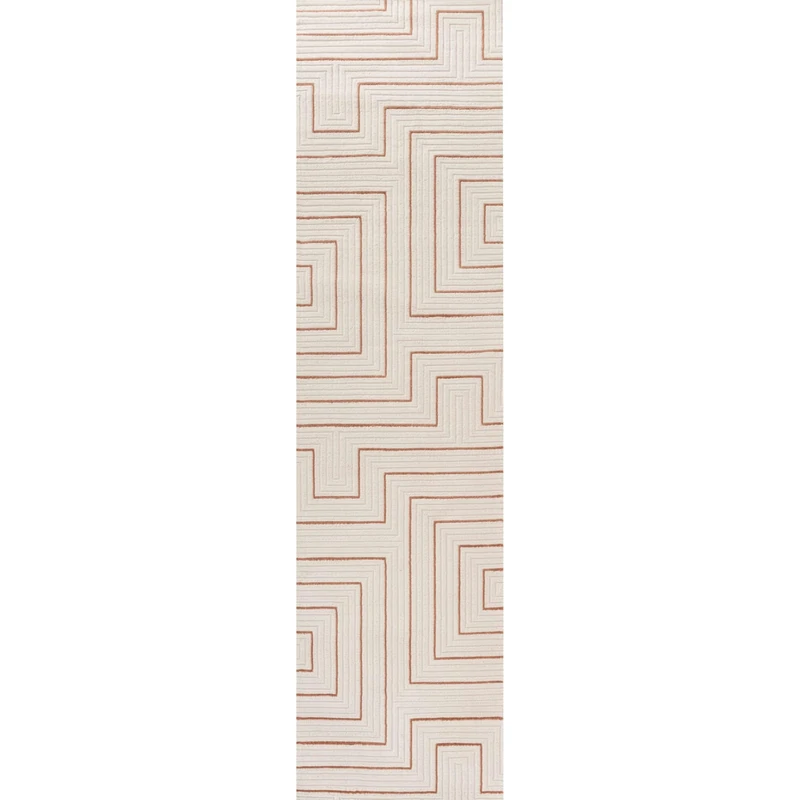 THE RUGS Carmel Modern Area Rug - Stain-Resistant, Non-Shedding, Durable Rugs for Bedroom and Hallway [ Geometric Terra, 80x300 cm ]