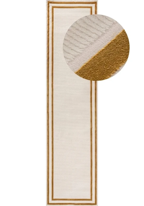 THE RUGS Carmel Modern Area Rug - Stain-Resistant, Non-Shedding, Durable Rugs for Bedroom and Hallway [ Bordered Gold, 80x300 cm ]