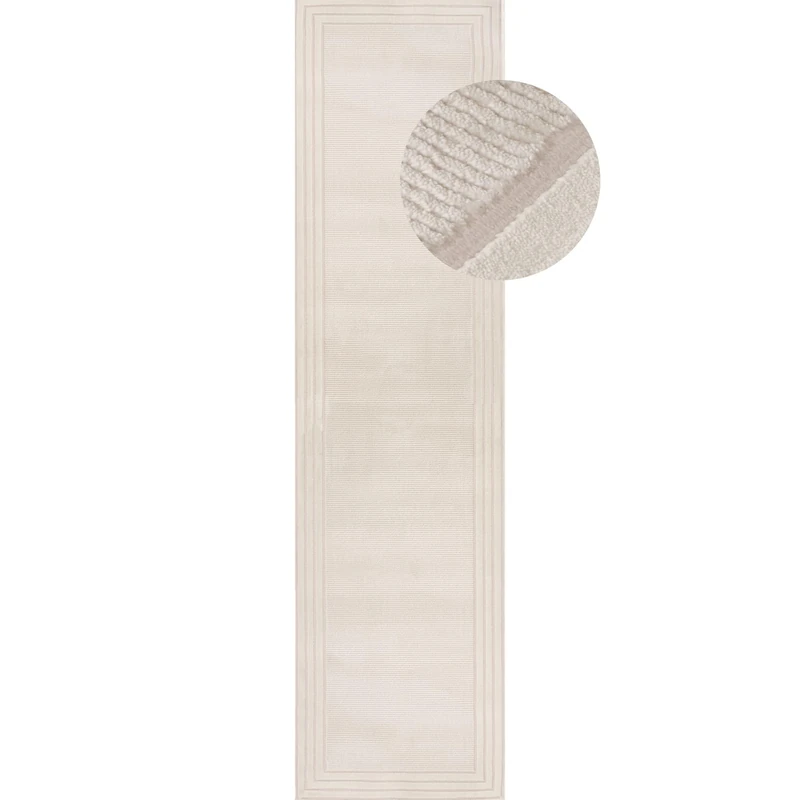 THE RUGS Carmel Modern Area Rug - Stain-Resistant, Non-Shedding, Durable Rugs for Bedroom and Hallway [ Bordered Cream, 80x300 cm ]