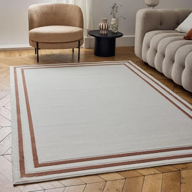 THE RUGS Carmel Modern Area Rug - Stain-Resistant, Non-Shedding, Durable Rugs for Living Room and Bedroom [ Bordered Terra, 80x150cm ]
