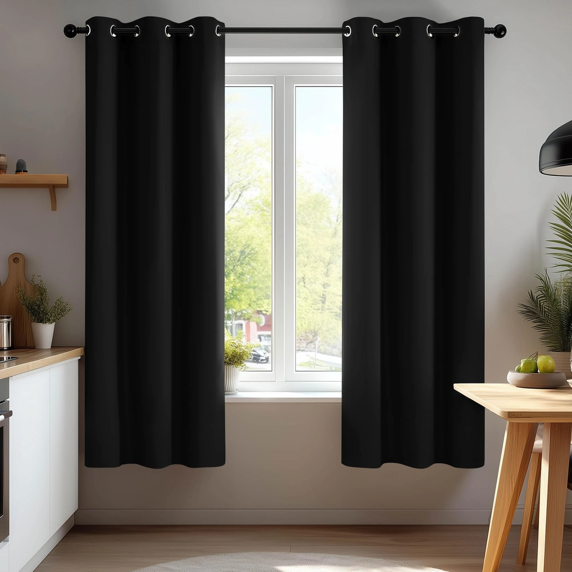 Deconovo Blackout Curtains Eyelet, Super Soft Thermal Insulated Noise Reduction Bedroom Curtains for Living Room, 38 x 63 Inch, Black, 2 Panels