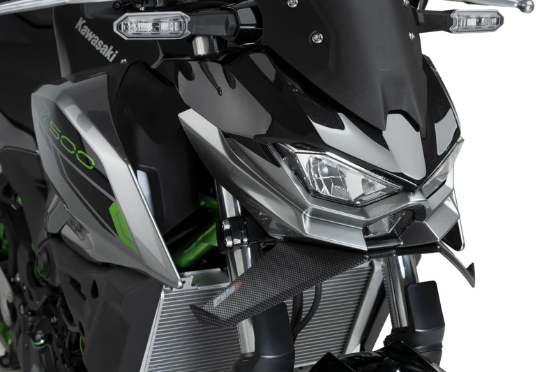 Puig 22190C Naked Front Winglets; improved aerodynamics; made of durable ABS; easy installation without modifying the bike; TÜV certification and ABE license included, Carbon Look