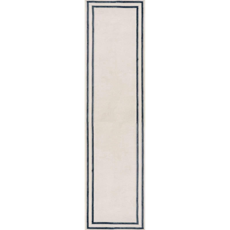 THE RUGS Carmel Modern Area Rug - Stain-Resistant, Non-Shedding, Durable Rugs for Bedroom and Hallway [ Bordered Blue, 80x300 cm ]