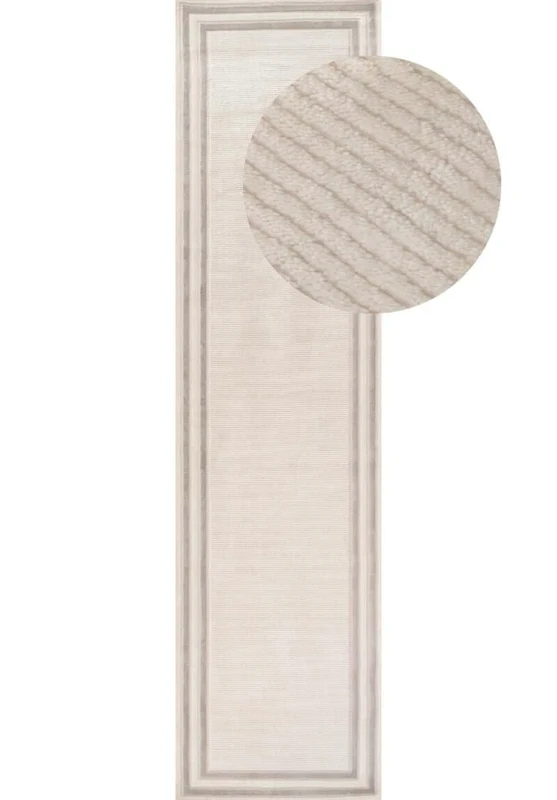 THE RUGS Carmel Modern Area Rug - Stain-Resistant, Non-Shedding, Durable Rugs for Bedroom and Hallway [ Bordered Grey, 80x300 cm ]