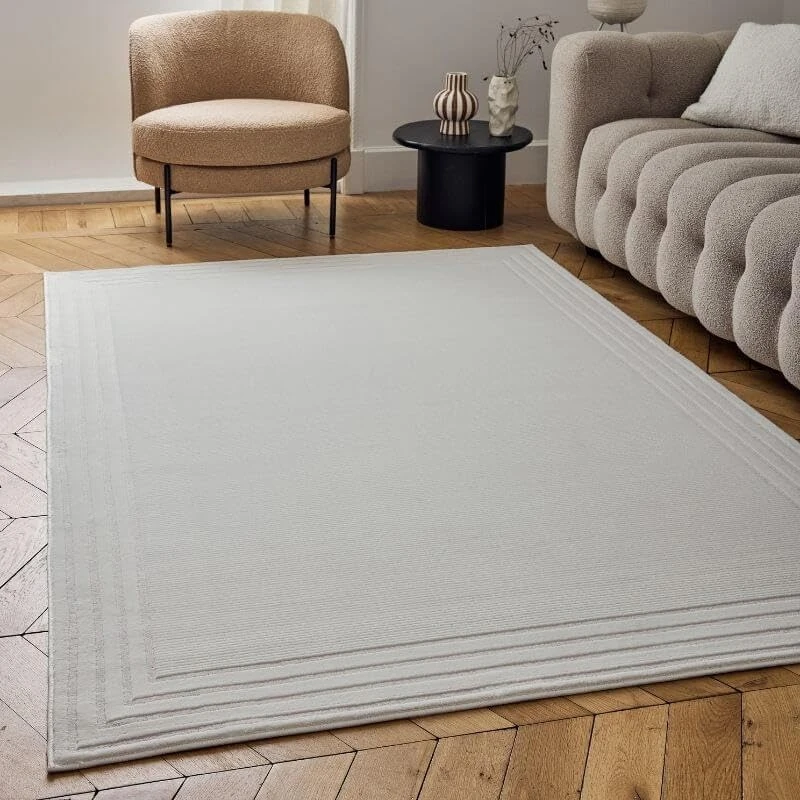 THE RUGS Carmel Modern Area Rug - Stain-Resistant, Non-Shedding, Durable Rugs for Living Room and Bedroom [ Bordered Cream, 80x150cm ]