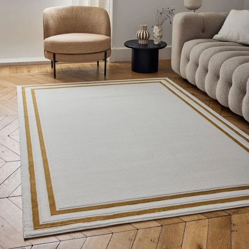 THE RUGS Carmel Modern Area Rug - Stain-Resistant, Non-Shedding, Durable Rugs for Living Room and Bedroom [ Bordered Gold, 160x230 cm ]