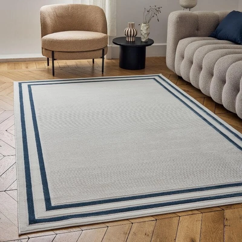 THE RUGS Carmel Modern Area Rug - Stain-Resistant, Non-Shedding, Durable Rugs for Living Room and Bedroom [ Bordered Blue, 120x170 cm ]