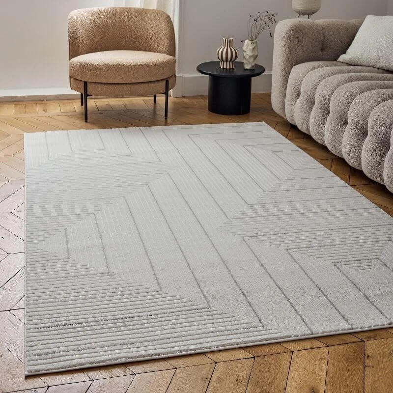 THE RUGS Carmel Modern Area Rug - Stain-Resistant, Non-Shedding, Durable Rugs for Living Room and Bedroom [ Geometric Grey, 120x170 cm ]