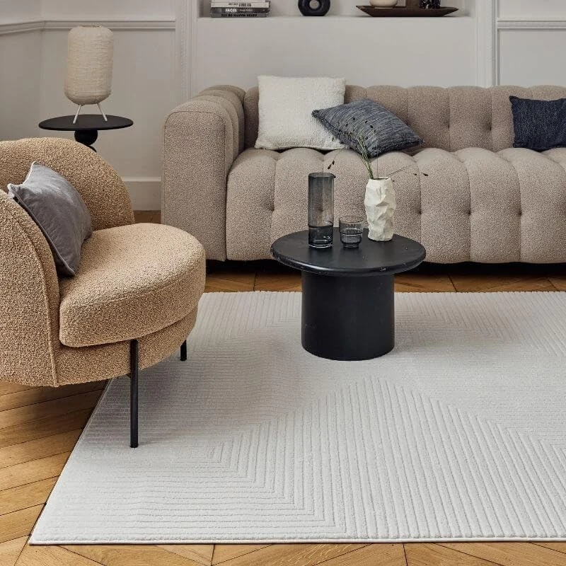 THE RUGS Carmel Modern Area Rug - Stain-Resistant, Non-Shedding, Durable Rugs for Living Room and Bedroom [ Geometric Cream, 80x150cm ]