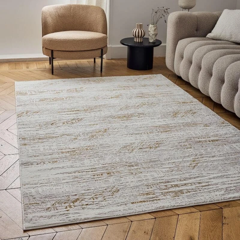 THE RUGS Carmel Modern Area Rug - Stain-Resistant, Non-Shedding, Durable Rugs for Living Room and Bedroom [ Marble Effect Gold, 200x290 cm ]
