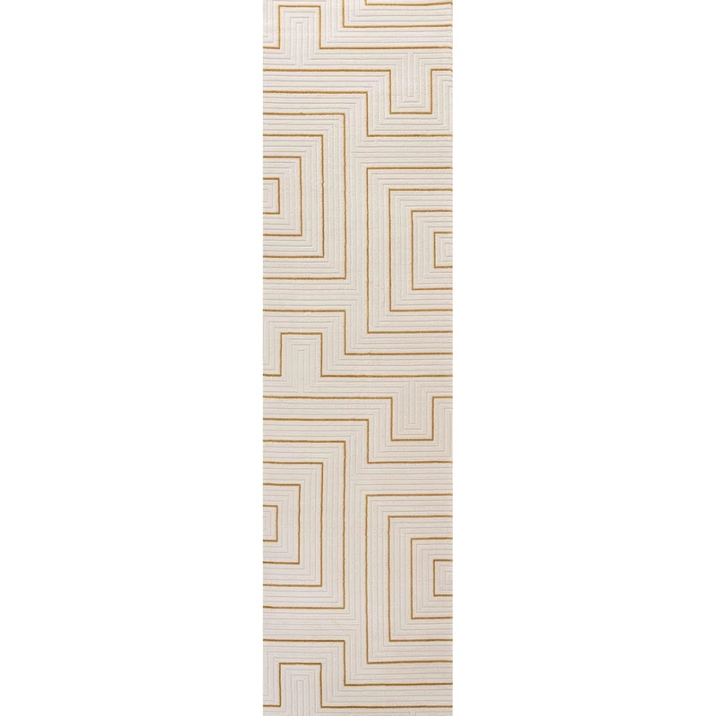 THE RUGS Carmel Modern Area Rug - Stain-Resistant, Non-Shedding, Durable Rugs for Bedroom and Hallway [ Geometric Gold, 80x300 cm ]