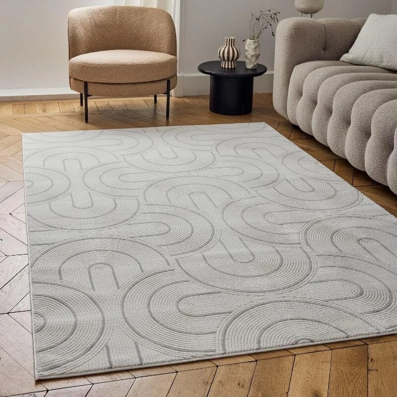 THE RUGS Carmel Modern Area Rug - Stain-Resistant, Non-Shedding, Durable Rugs for Living Room and Bedroom [ Wave Grey, 160x230 cm ]