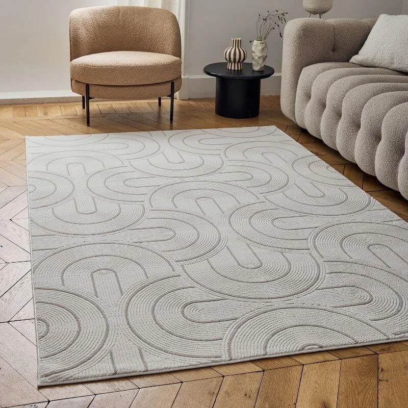 THE RUGS Carmel Modern Area Rug - Stain-Resistant, Non-Shedding, Durable Rugs for Living Room and Bedroom [ Wave Beige, 160x230 cm ]