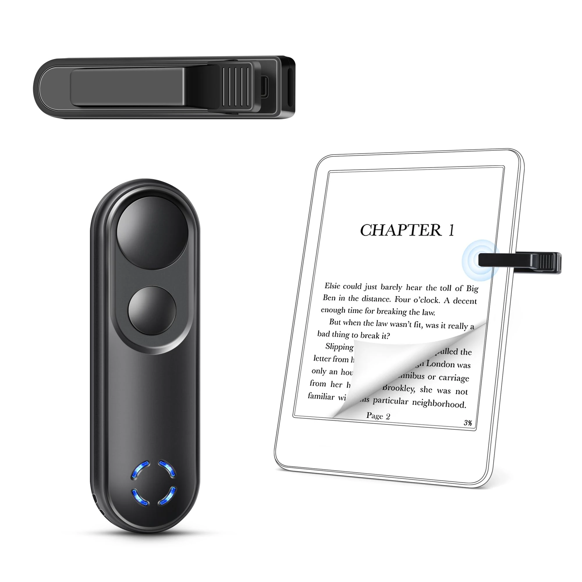 Smanu RF Remote Control Page Turner for Kindle Paperwhite Oasis Scribe eReader, Page Turner Clicker for iPad iPhone Tablets Reading Novels Taking, Phone Camera Video Record Triggers