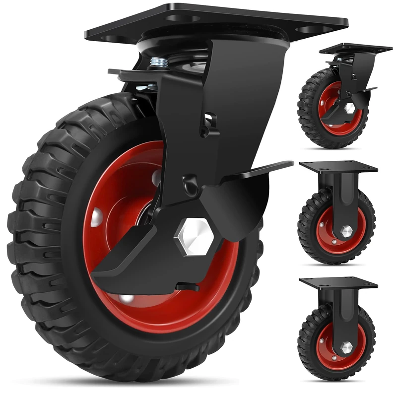 W B D WEIBIDA 6 Inch Heavy Duty Caster Wheels Set of 4, 2600 LBS Outdoor Industrial Wheels Swivel Large Rubber Casters with Brake for Workbench, Dolly, Cart, Trolley, Wagon (2 Brake & 2 Fixed)