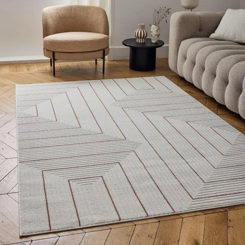 THE RUGS Carmel Modern Area Rug - Stain-Resistant, Non-Shedding, Durable Rugs for Living Room and Bedroom [ Geometric Terra, 120x170 cm ]