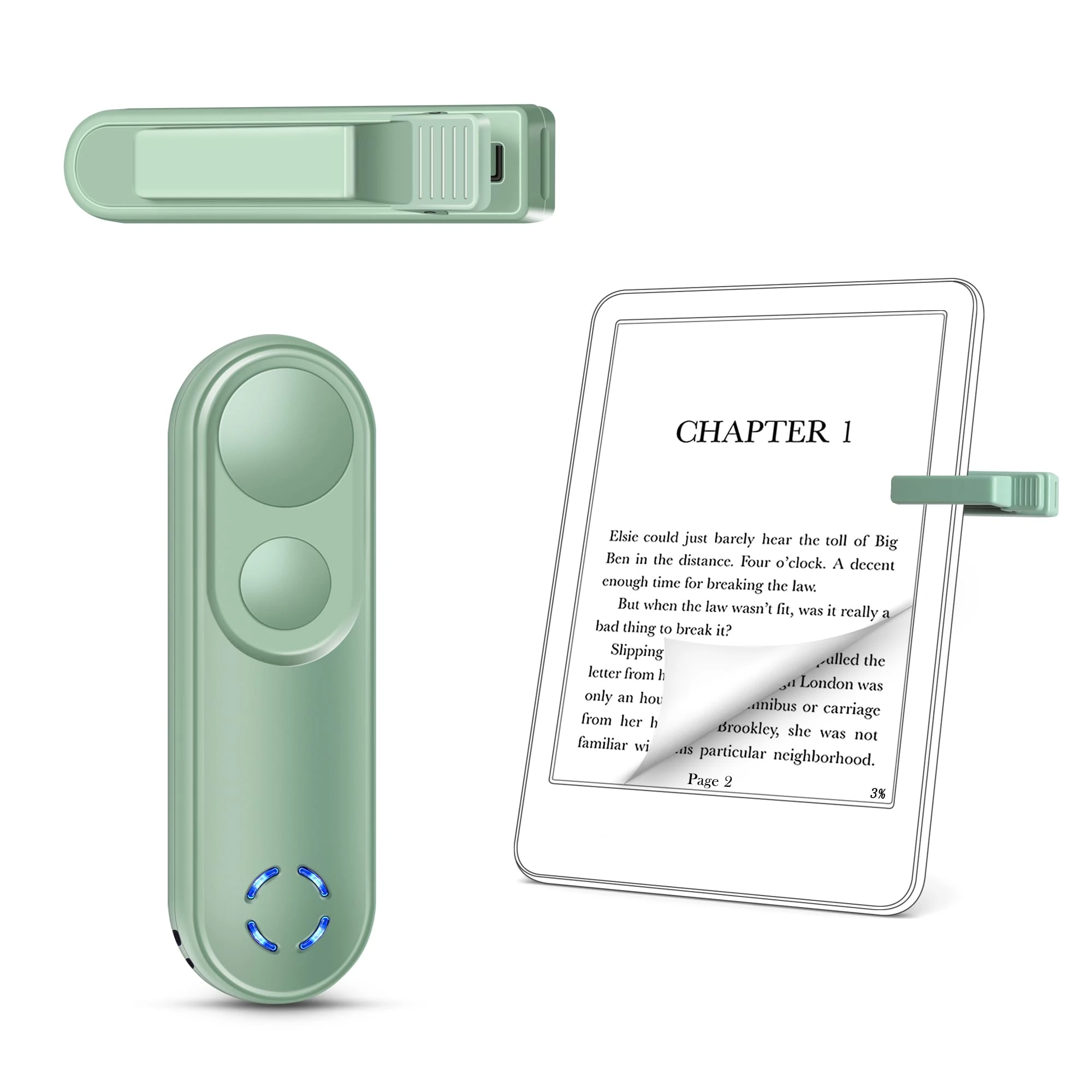 Smanu RF Remote Control Page Turner for Kindle Paperwhite Oasis Scribe eReader, Page Turner Clicker for iPad iPhone Tablets Reading Novels Taking, Phone Camera Video Record Triggers(Green)
